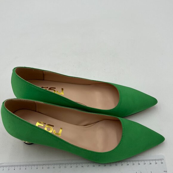 FSJ Green Bridal Pointed Toe Block Low Heel Crystal Pumps Slip on Wedding Shoes - Picture 4 of 8